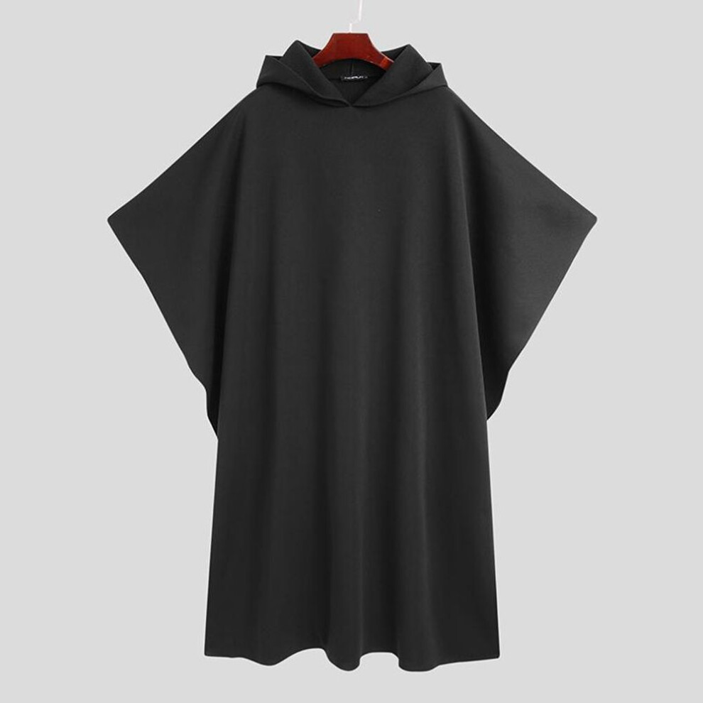 (black, L) INCERUN Men Hooded Cape Cloak Role Play Wear Halloween Tops Loose Baggy Oversize Manteau