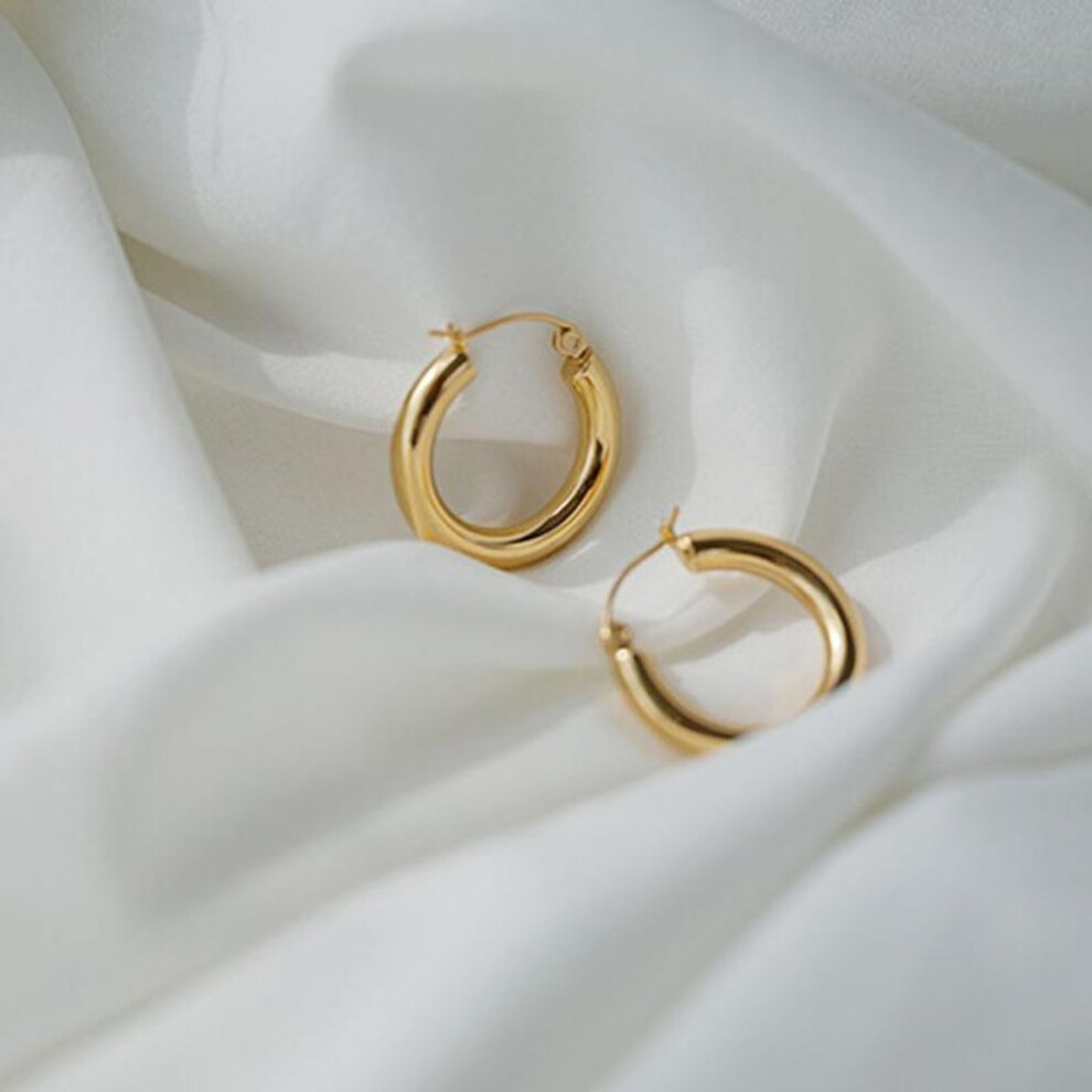 (Gold) s925 Silver Smooth Hoop Earrings for Women Men Punk Geometric Hoop Earrings Fine Jewelry