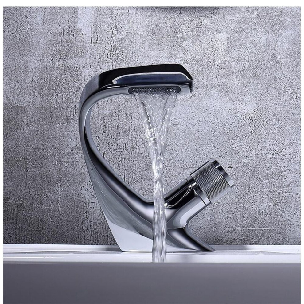 (Silver) Modern Waterfall Faucet Luxury Basin Faucet Bathroom Faucet Deck Installation Sink Crane and Cold Water Faucet