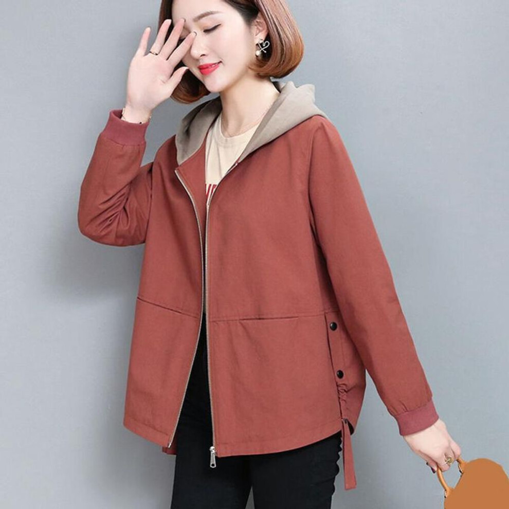 (red, M) Spring Autumn Loose Jacket Women Casual Pocket Long Sleeved Windbreaker Woman Zipper Up Hooded Coats Ladies