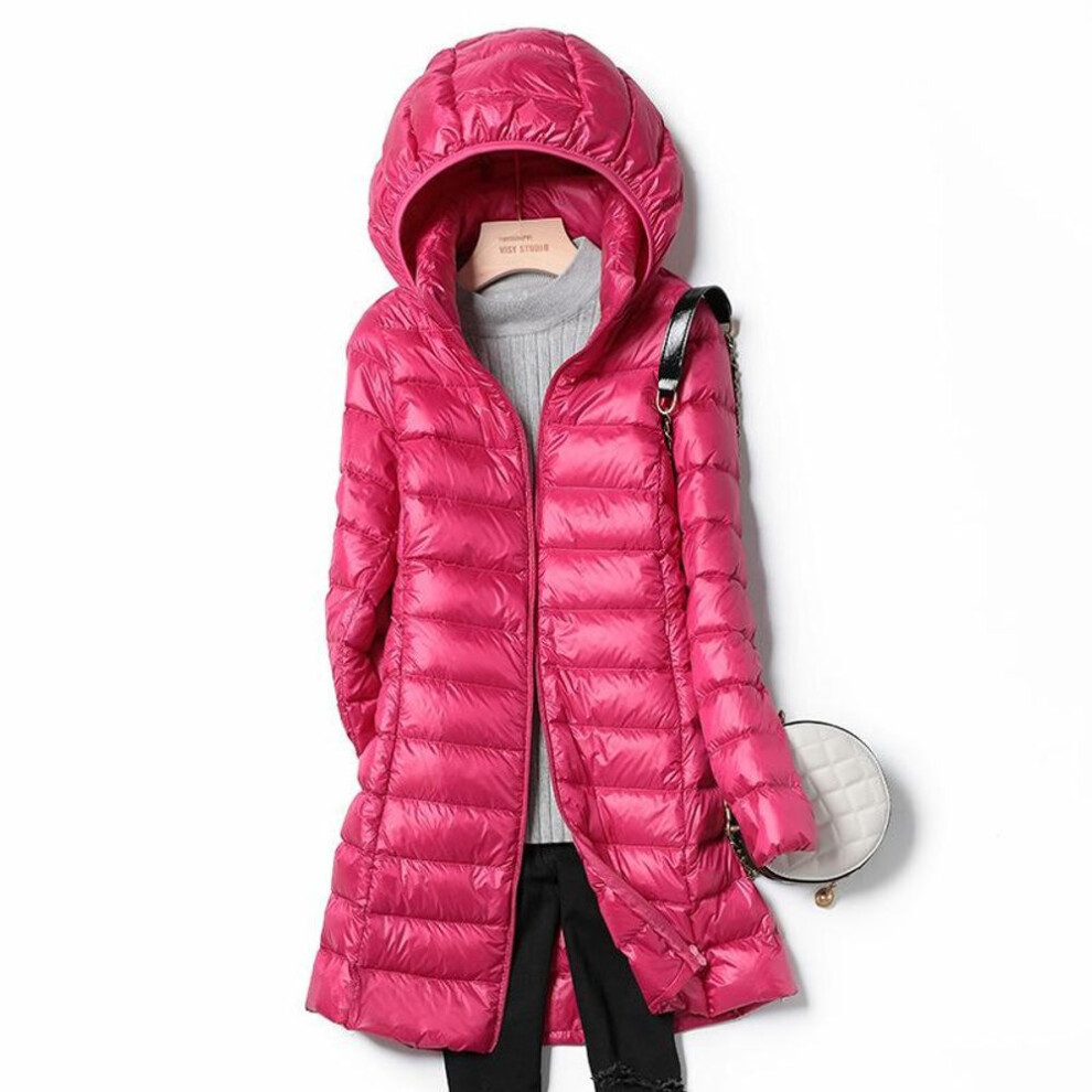 (rose red, XXL) Winter Womens Down Jackets Long Ultra Light Thin Casual Coat Puffer Jacket Slim Remove Hooded Parka