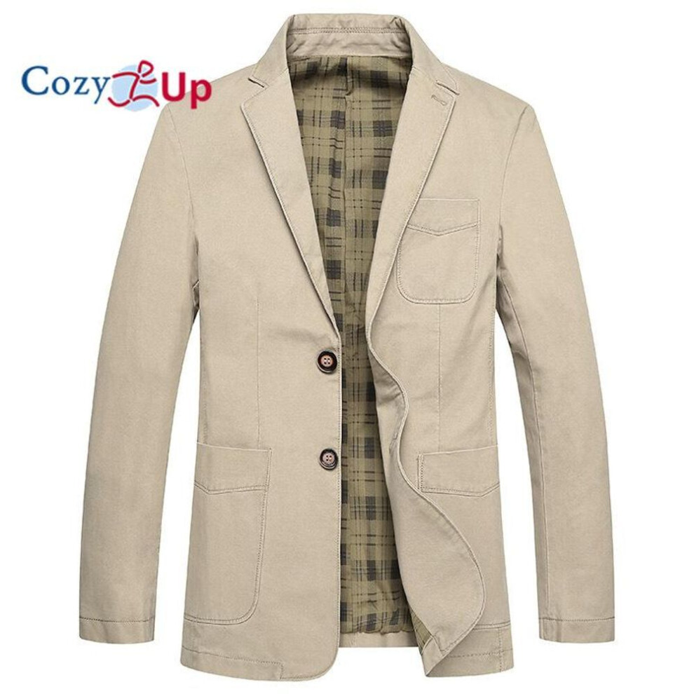 (beige, 5XL) Cozy Up Men&apos;s Retro Wash Slim Two Button Denim Blazer Jacket Casual Sport Coat
