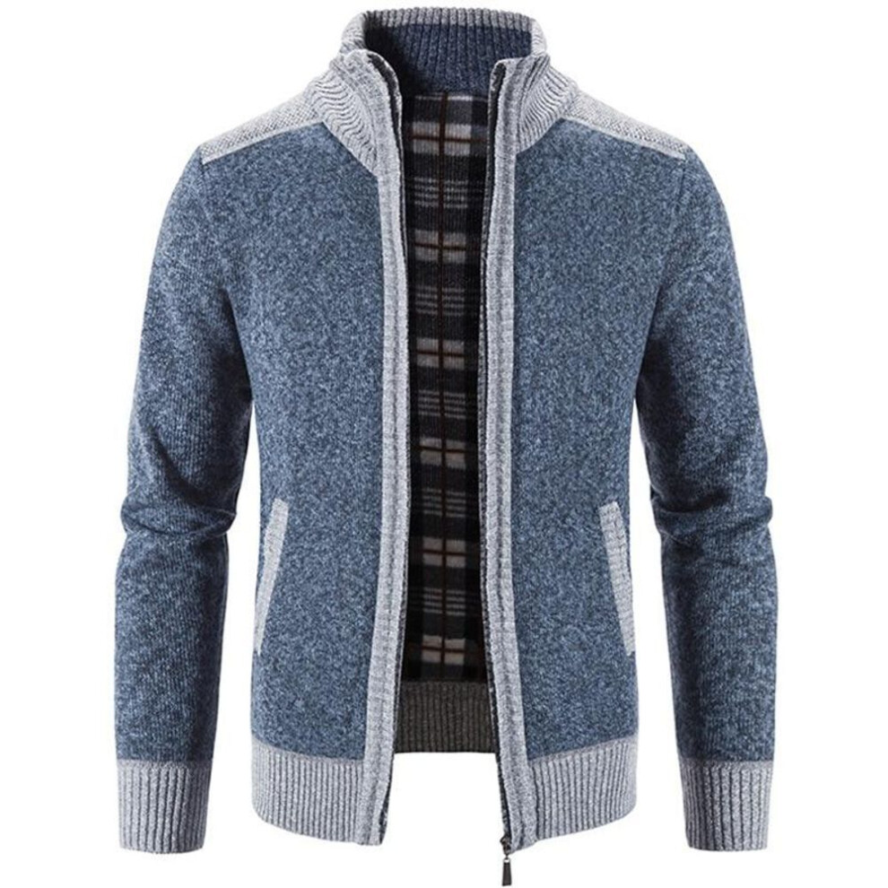 (blue, M) Autumn Winter Men&apos;s Plush Thick Sweater Loose Casual Cardigan Sweater Jacket
