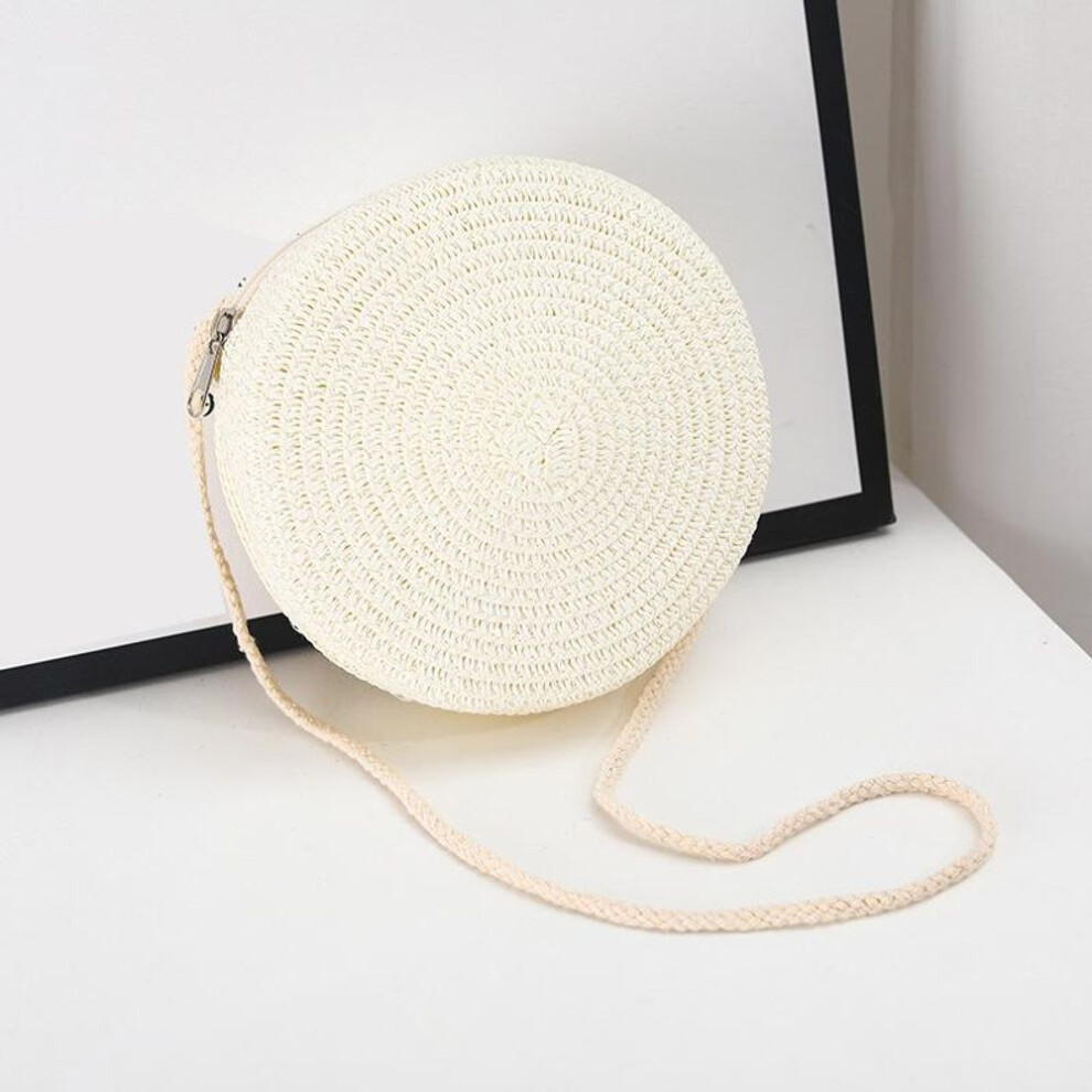 (white, 16.5x8x16.5) Yogodlns Round Women Woven Beach Crossbody Bag Rattan Handmade Knitted Small Straw Shoulder Bag