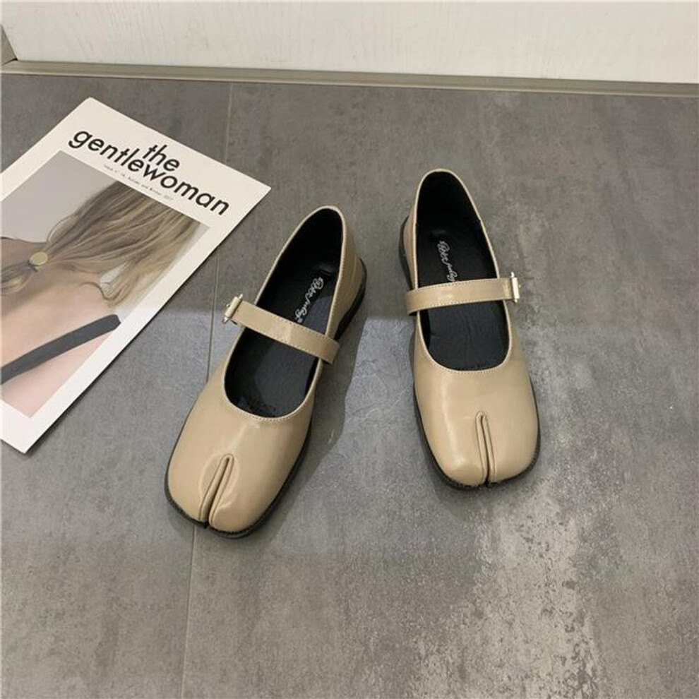 (as the picture, 38) Novelty Split Toe Flat Shoes Woman Quality Leather Mary Janes Japanese Style Trotters Flats Ankle Bele Tabi Ninja Loafers Women