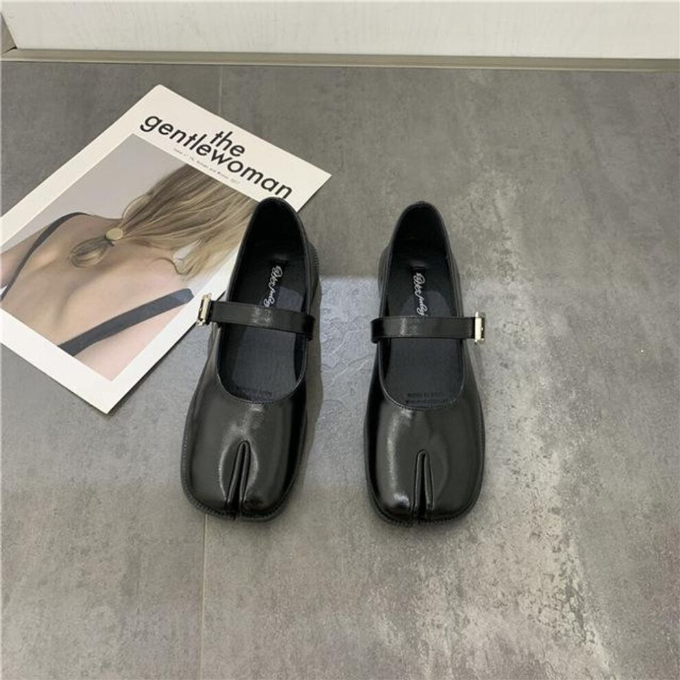 (black, 36) Novelty Split Toe Flat Shoes Woman Quality Leather Mary Janes Japanese Style Trotters Flats Ankle Bele Tabi Ninja Loafers Women