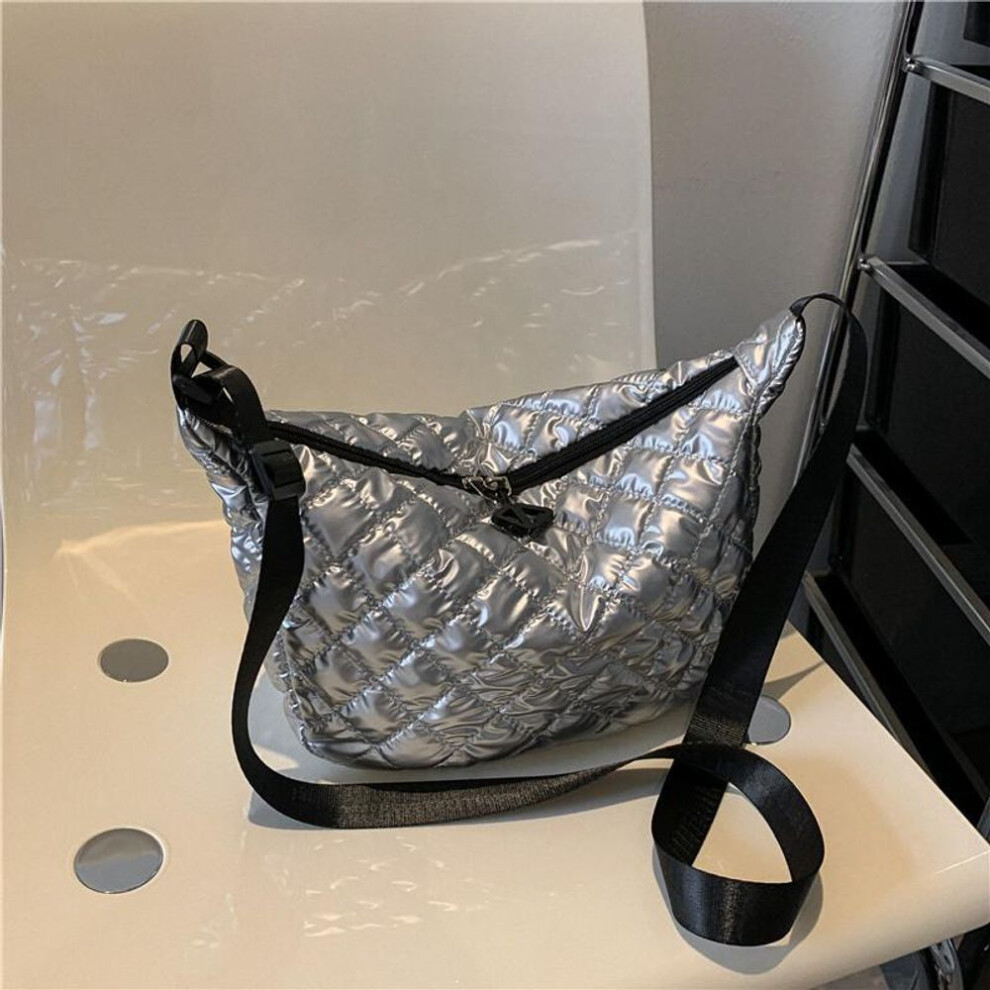 (silver, 24x8x19cm) Yogodlns Winter Space Cotton Shoulder Bag For Women Retro Rhombus Dumpling Bag Luxury Female Crossbody Bag Armpit Handbag sac