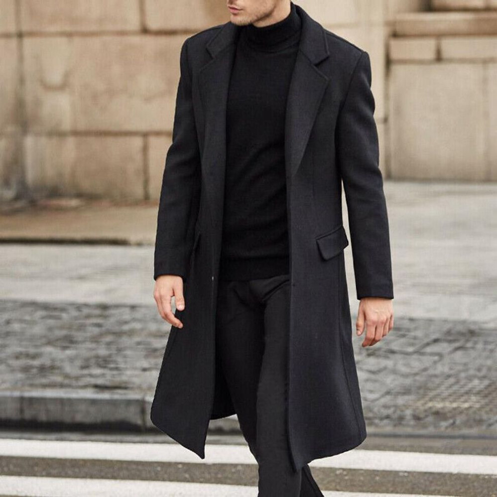 (black, S) British Style Long Wool Trench Coat Men Winter Mens Cashmere Coat Slim Fit Extra Long Overcoat Windbreaker