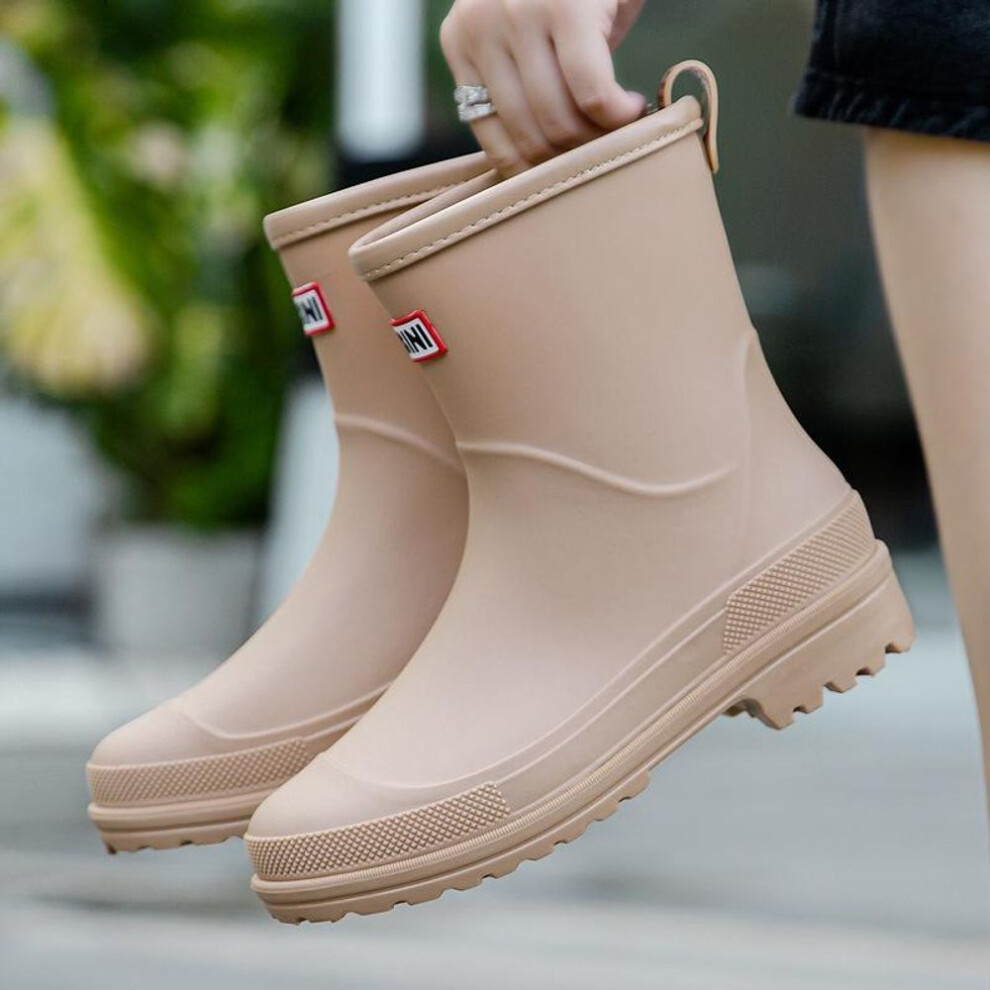 (khaki, 37) Rain Boots Women's Mid-Calf Rain Boots Edge Wear-Resistant Lightweight Wading Shoes Kitchen Galoshes