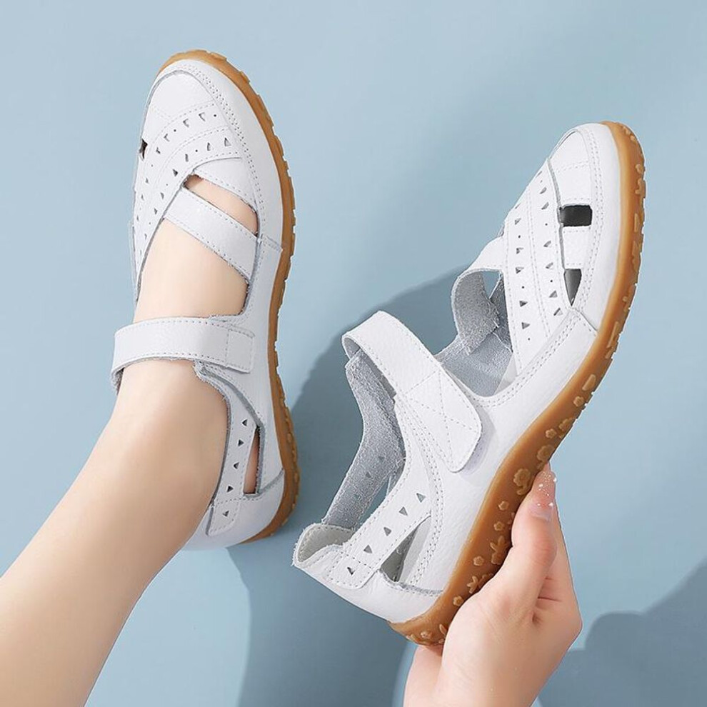 (white, EU:35) Women&apos;s Sandals Summer Essentials Mary Jane Beach Breathable Flat Shoes Closed Toe Casual Soft Walking Sandals for Girl Plus Size