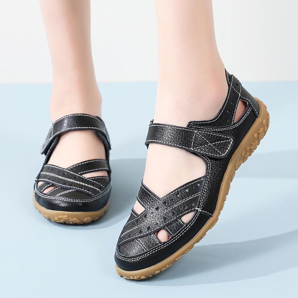 (black, EU:37) Women&apos;s Sandals Summer Essentials Mary Jane Beach Breathable Flat Shoes Closed Toe Casual Soft Walking Sandals for Girl Plus Size
