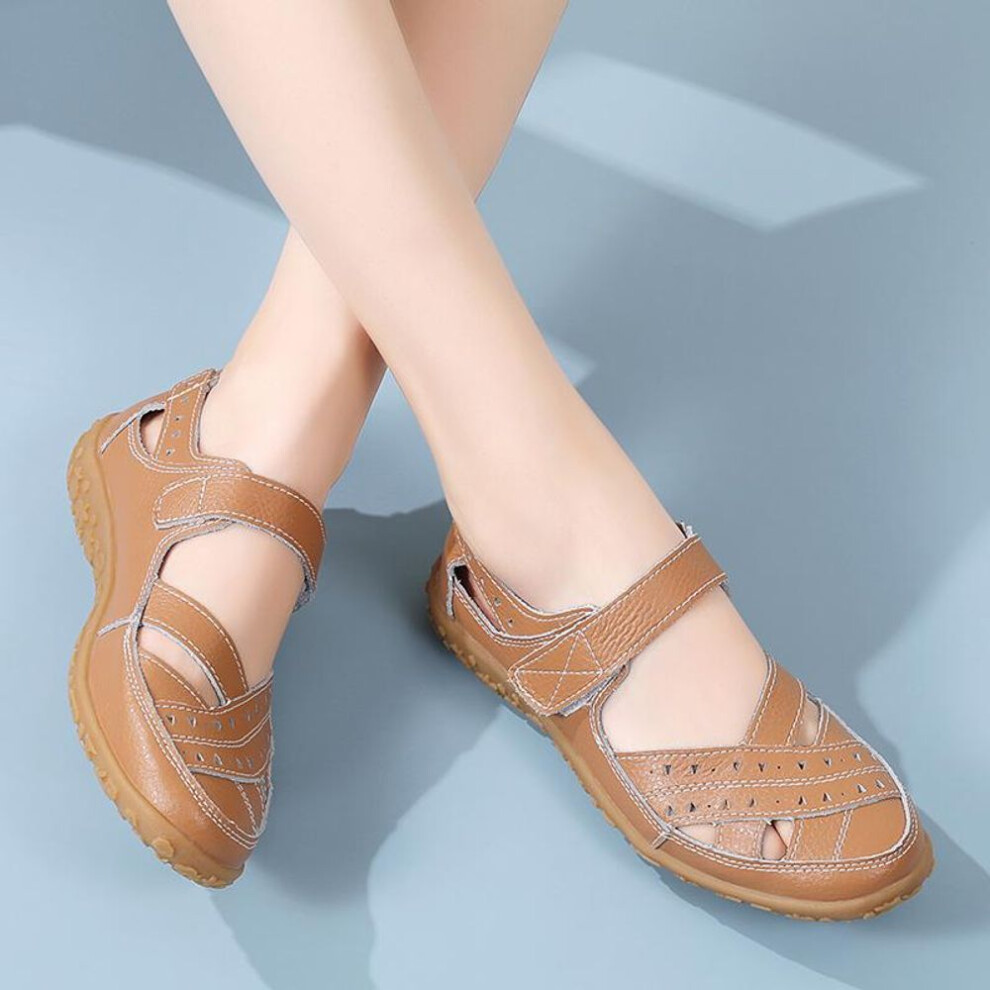 (brown, EU:42) Women&apos;s Sandals Summer Essentials Mary Jane Beach Breathable Flat Shoes Closed Toe Casual Soft Walking Sandals for Girl Plus Size