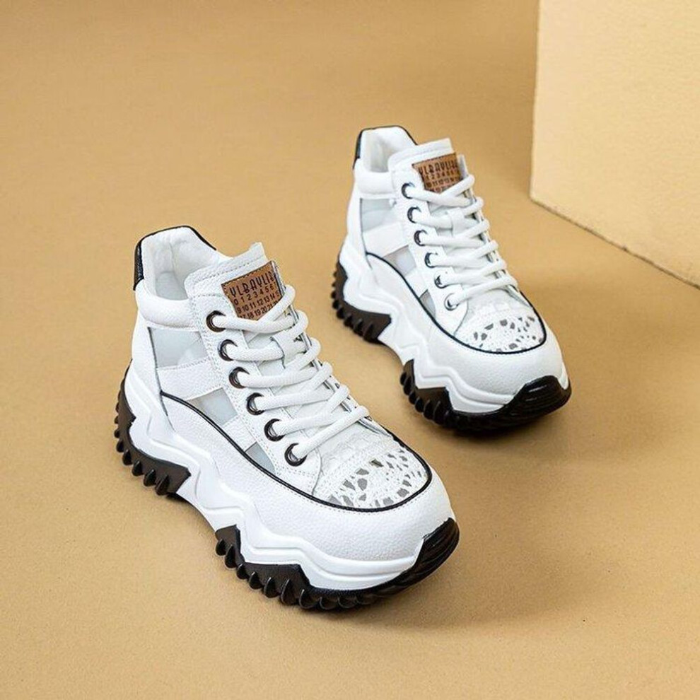 (white, 35) Summer Women Chunky Sandals Hollow Out Sneakers Ladies Breathable Heighten Platform Shoes Youth Girls Fashion Retro Trainers