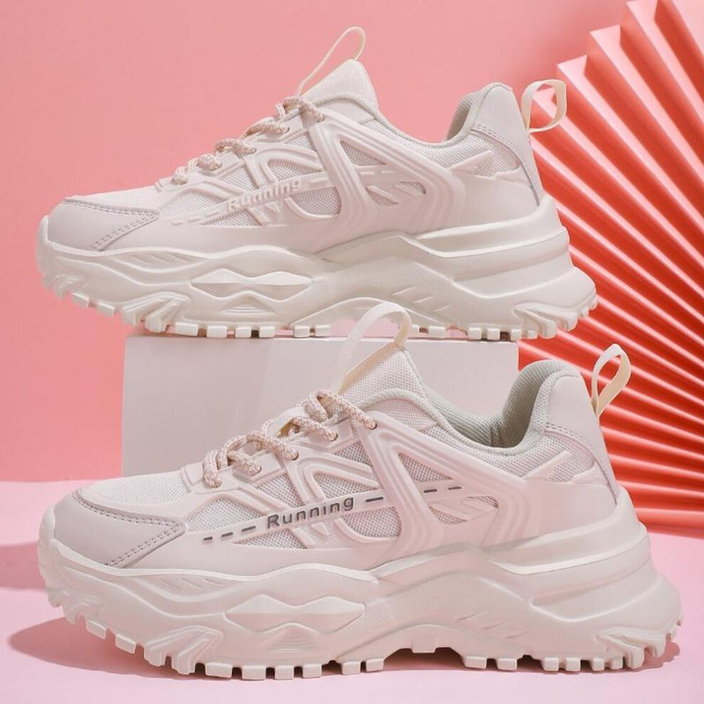 (beige, 44) MCTIN Chunky Sneakers for Women Breathable Platform Shoes Unisex Trainers Casual Jogging Shoes