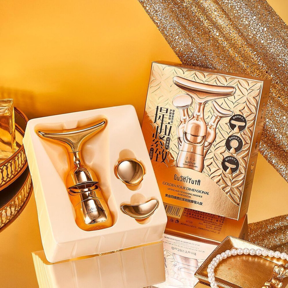 (gold) Darsonval 3 In 1 Face Massager Neck Facial Eye Massage Introducer Microcurrent Skin Rejuvenation Anti Aging Beauty Device