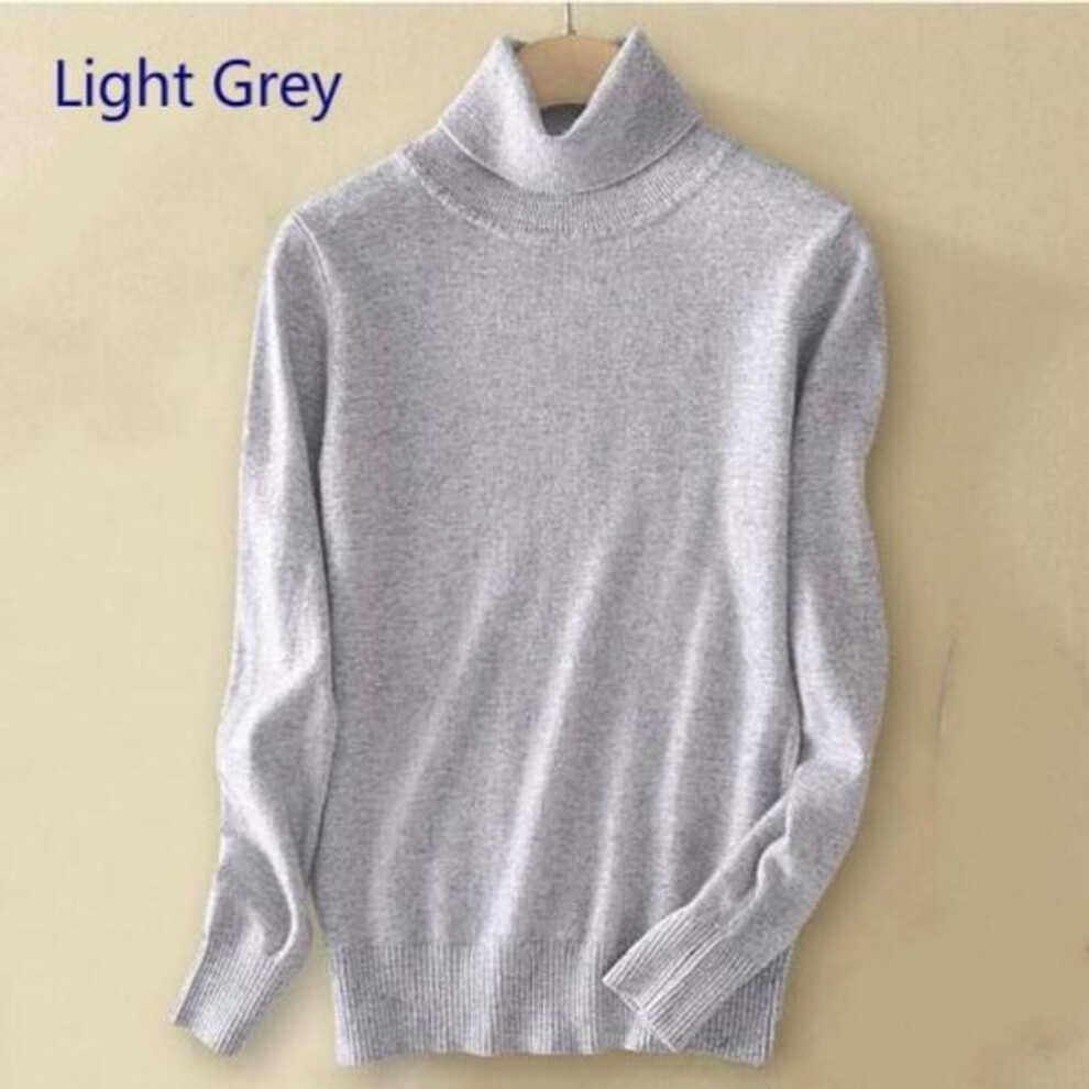 (Light Grey, XL) Wool Pure Cashmere Sweater  Women's Knitted Turtleneck Cashmere Jumper Pullover Elasticity Pull Femme High Neck Knitting Sweaters Swe-image-OPC-PFQ5PHD-NEW