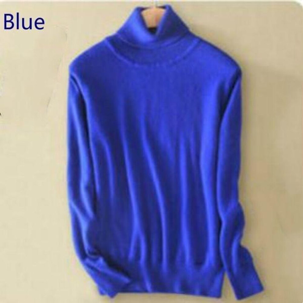 (Blue, M) Wool Pure Cashmere Sweater  Women's Knitted Turtleneck Cashmere Jumper Pullover Elasticity Pull Femme High Neck Knitting Sweaters Sweater
