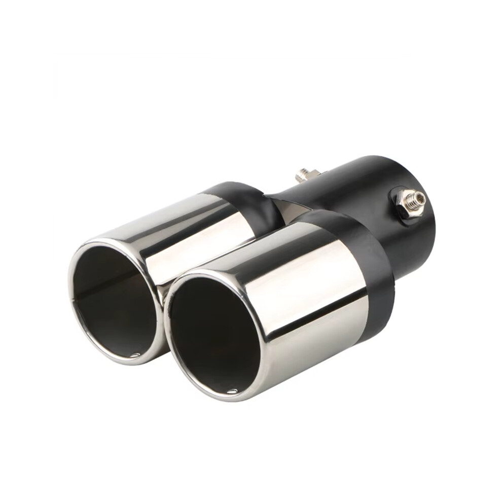 1Pcs 2.5" Inlet Decoration Chrome Tail Pipe Car Styling Car Exhaust Trim Muffler Pipe Tail Stainless Steel Curved Double Outlet 6987882686147
