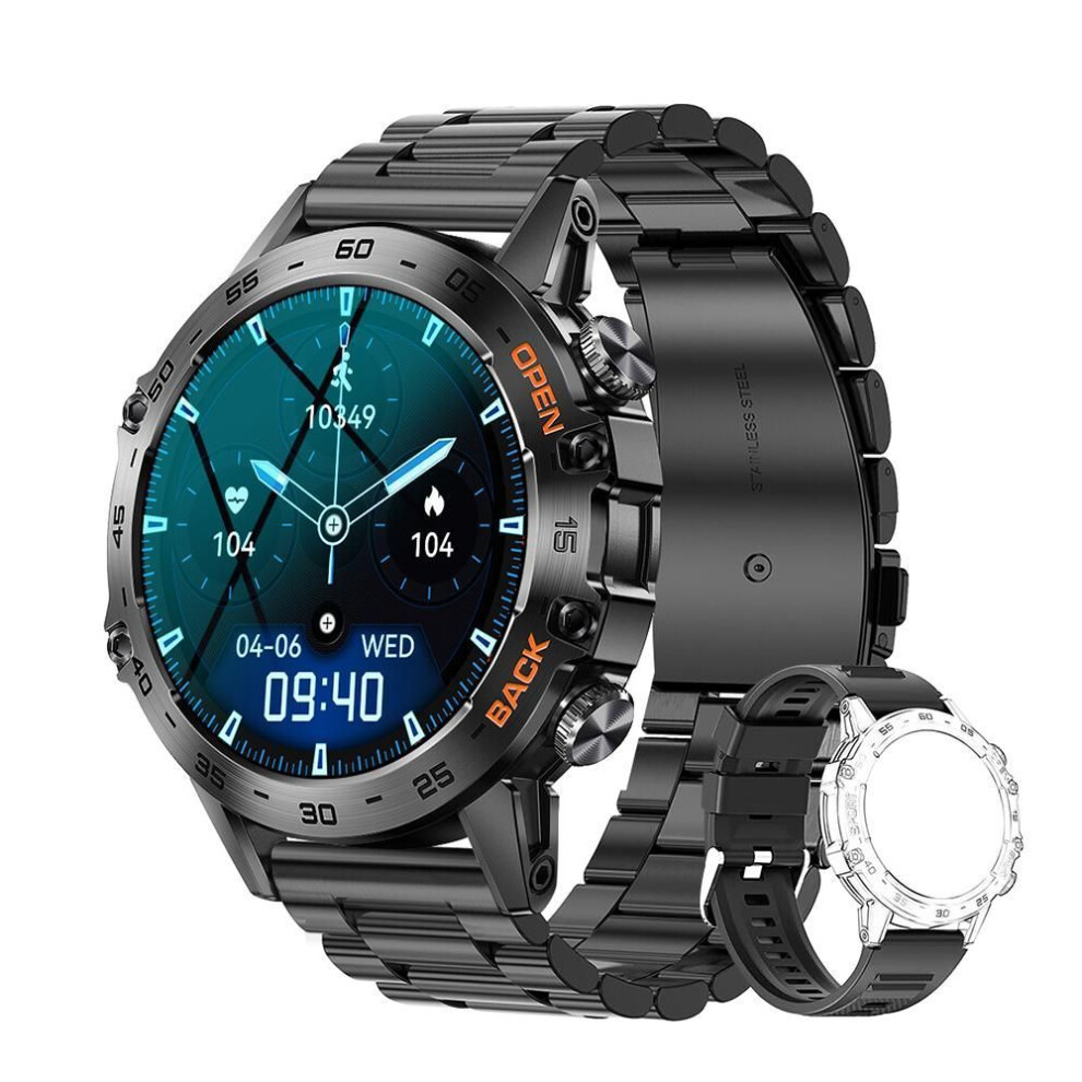 (black, Steel belt + silicone bel) 2023 Smart Watch Men Bluetooth Call 24h Heart Rate Watches Sports Fitness Tracker Smartwatch for Android IOS 400mAh
