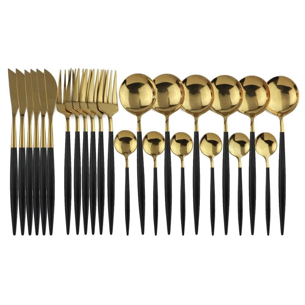 (black,gold) 24pcs Black Gold Dinnerware Set Stainless Steel Cutlery Set Kitchen Fork Knife Spoon Tableware Set Flatware Set Silverware Set