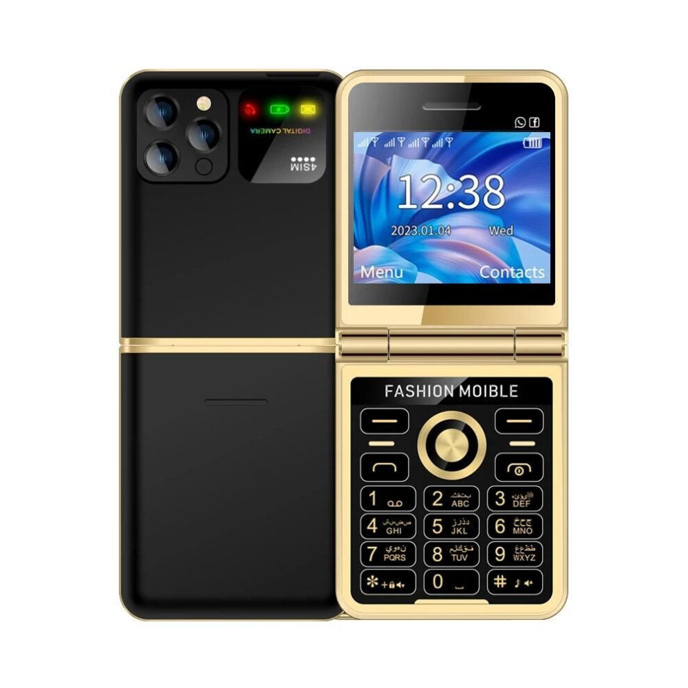(black) P20 Fashion Foldable Mobile Phone 2.4inches HD Screen Four SIM Card Bluetooth LED Flashlight Speed Dial Super Thin Mini CellPhone