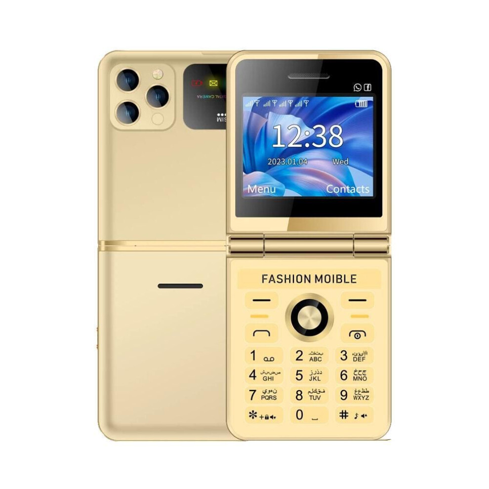(gold) P20 Fashion Foldable Mobile Phone 2.4inches HD Screen Four SIM Card Bluetooth LED Flashlight Speed Dial Super Thin Mini CellPhone