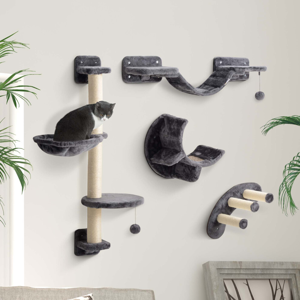 PAWHUT Cat Wall Furniture w/ Hammock, Ladder, Platforms in Dark Grey - Image 3