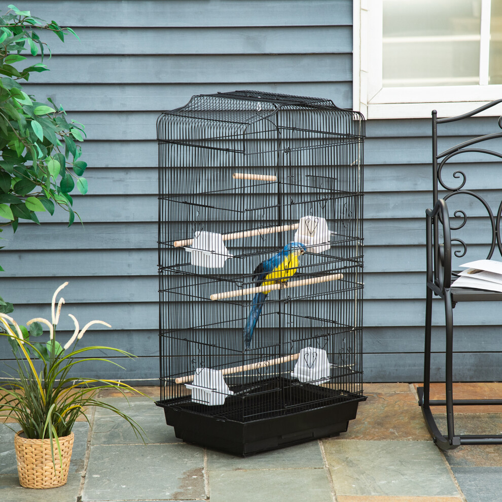 PawHut 92cm Large Bird Cage with Stand, Perches, Food Bowls, Swing, Black