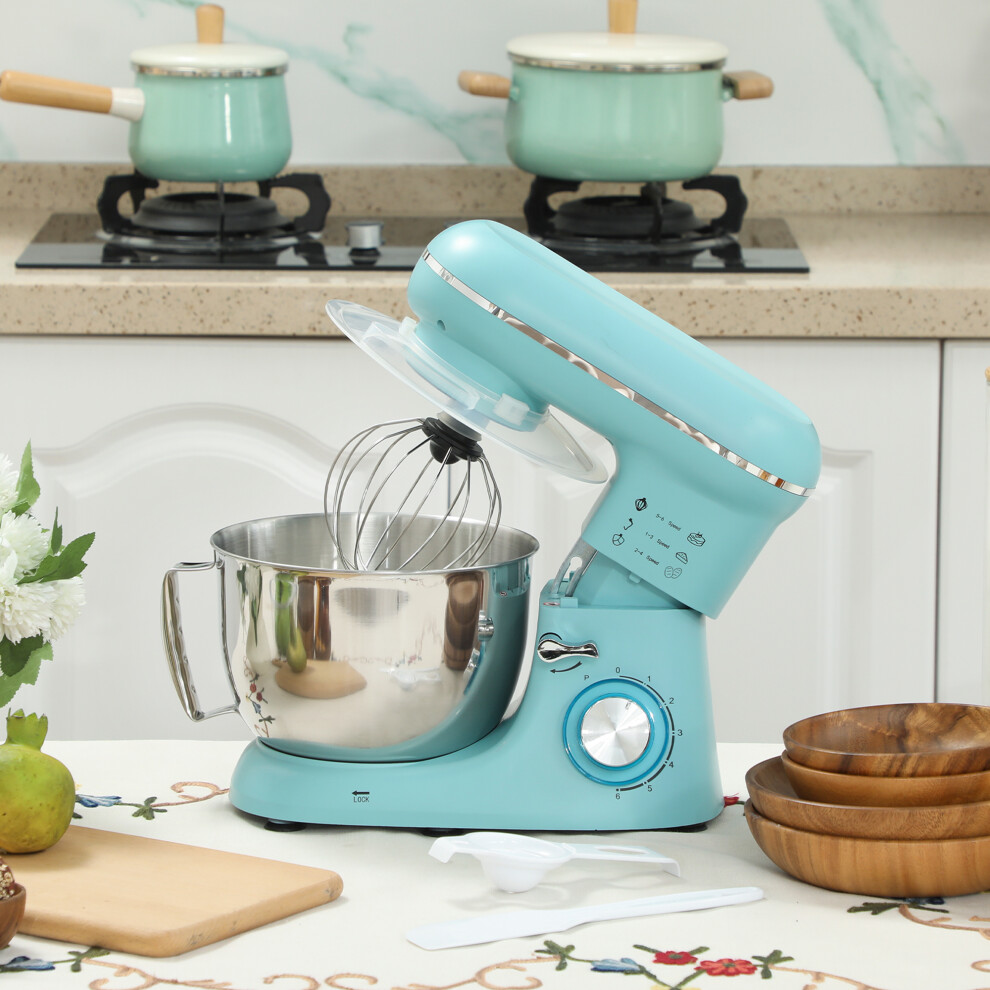 Homcom Electric Stand Mixer, 4.5L Food Mixer With Dough Hook, Whisk, Blue