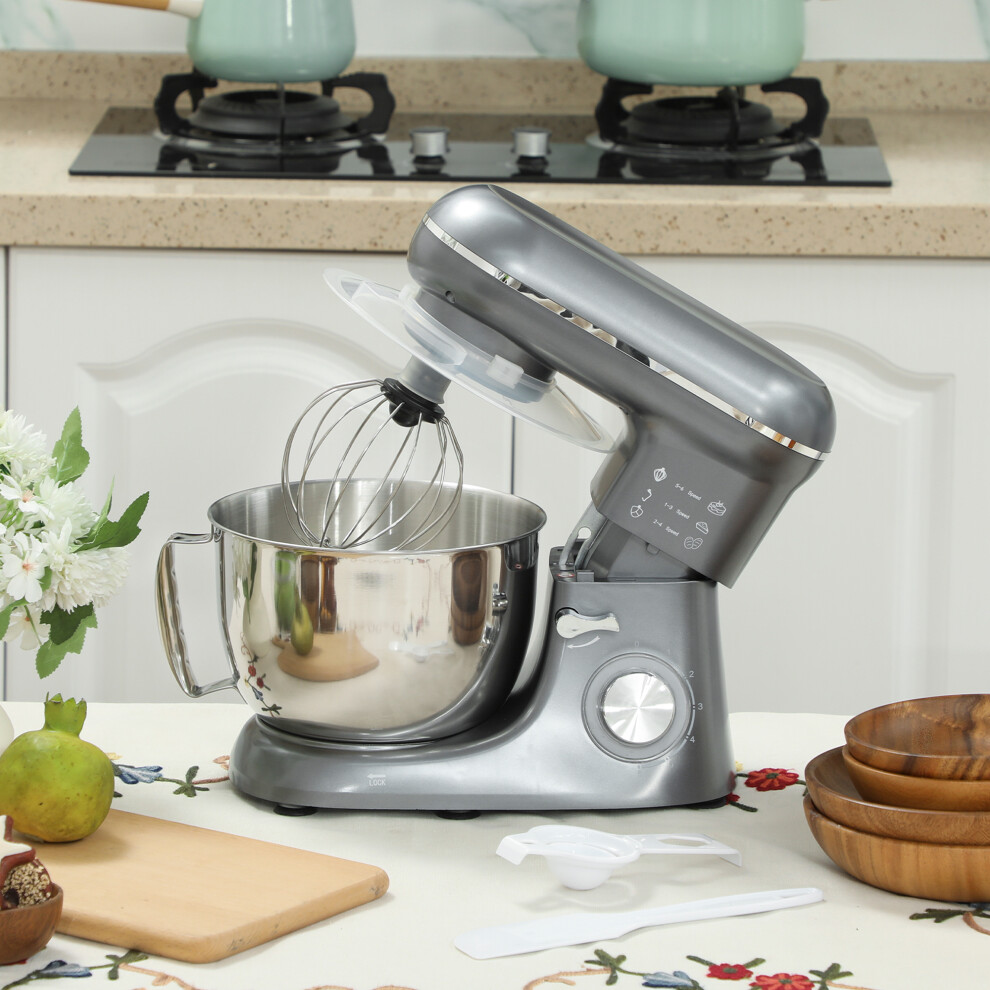 Homcom Electric Stand Mixer, 4.5L Food Mixer With Dough Hook, Whisk, Silver