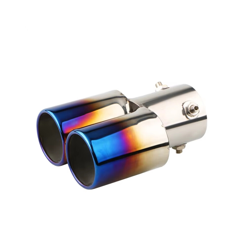 1Pcs 2.5" Inlet Car Auto Exhaust Muffler Tip Stainless Steel Dual Pipe Trim Modified Car Rear Tail Throat Liner For Most Cars 6973746424932