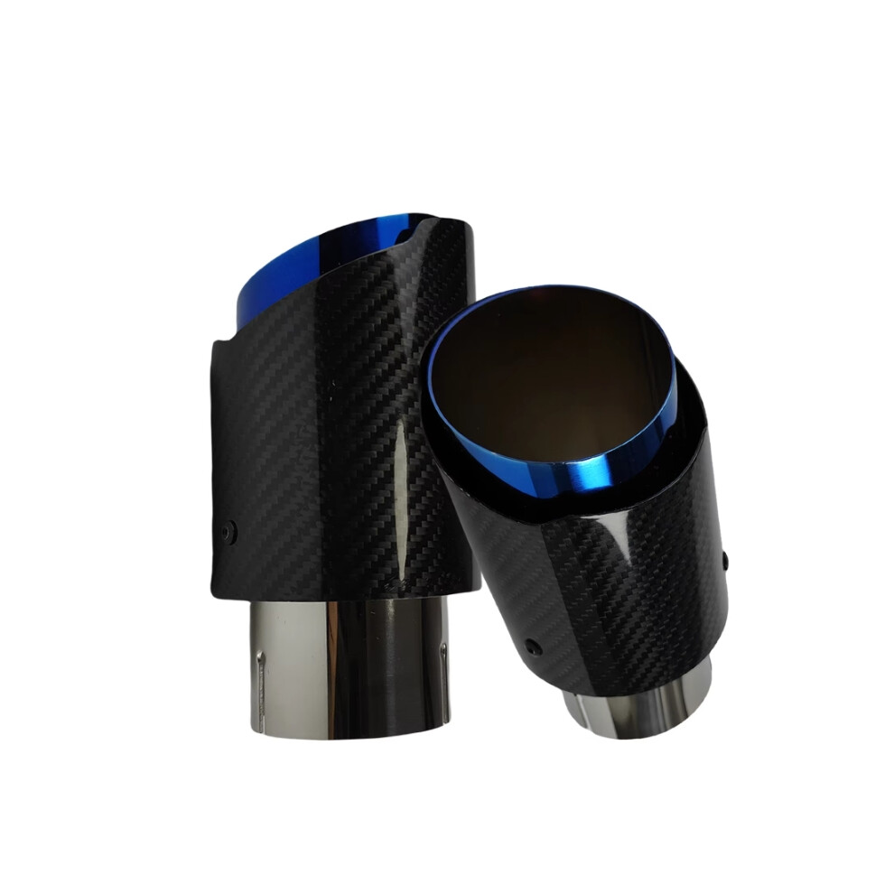 1 Pcs Universal Car Carbon Fibre Tail Throat Stainless Steel Silencer Plating Twill Glossy Muffler Exhaust Nozzle Tip Blue 6946345046126