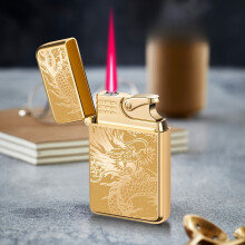 Winddichtes Schweres Metallbutan Leichter Mit Goldenem Drachendesign -Anpassbare Rote Flamme Für Camping-Perfektes Geschenk Für Männer