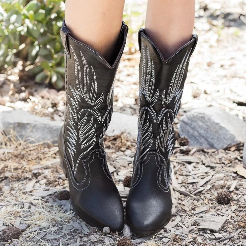 (black, 40) Autumn Winter Women Boots for Womens Boots Ankle Boots Low Heels Women Western Cowboy Boots Shoes Plus Size 36-43