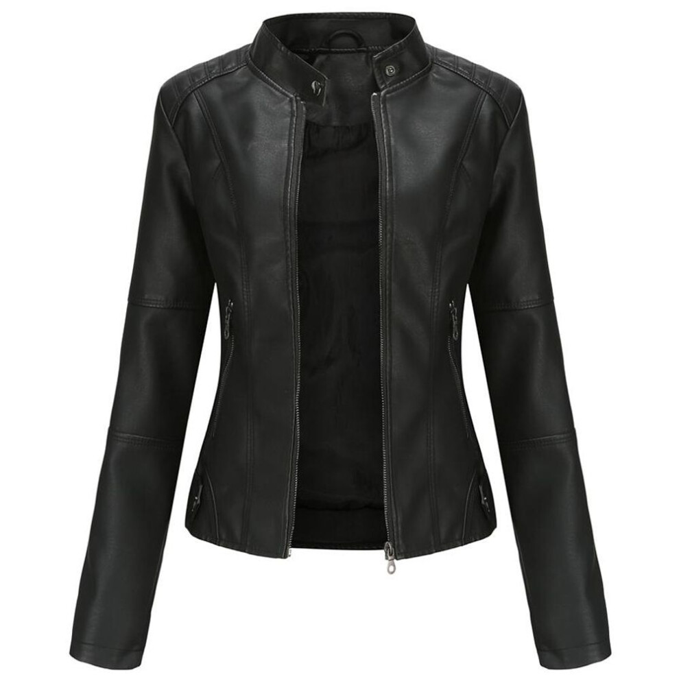 (black, 4XL) Women Faux Leather Biker Jacket Pu Motorcycle Casual Zip Up Slim Coat Cropped Racer Moto Bomber Outerwear Plus Size S-4xl Oversized Fashion New