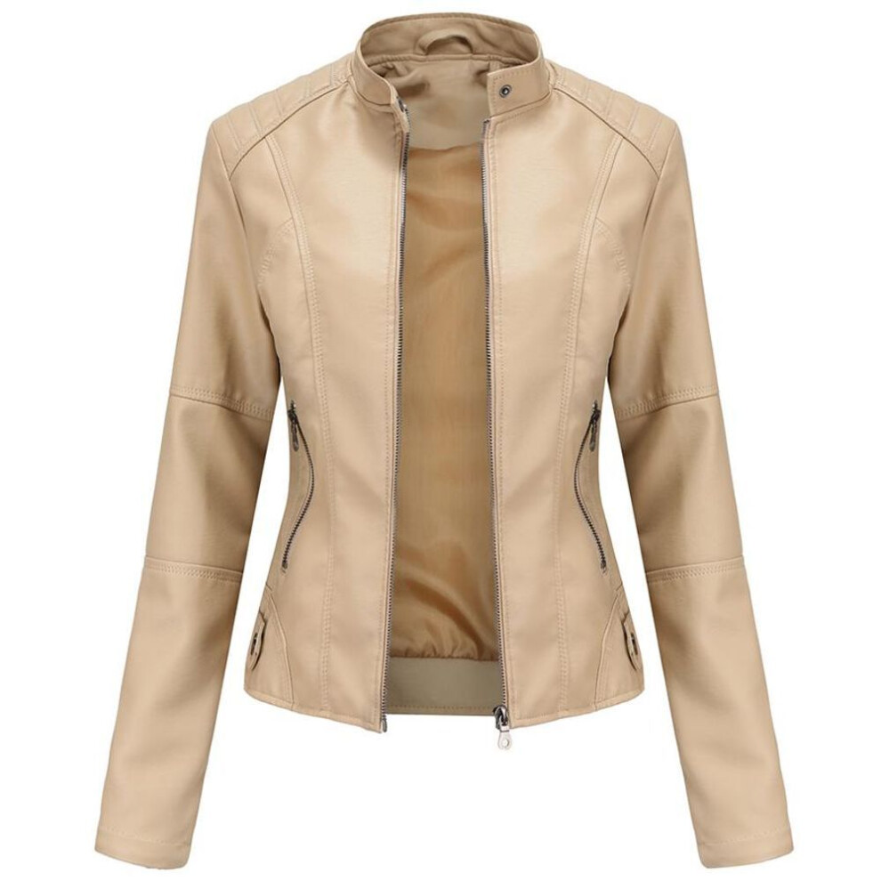 (apricot, S) Women Faux Leather Biker Jacket Pu Motorcycle Casual Zip Up Slim Coat Cropped Racer Moto Bomber Outerwear Plus Size S-4xl Oversized Fashion New