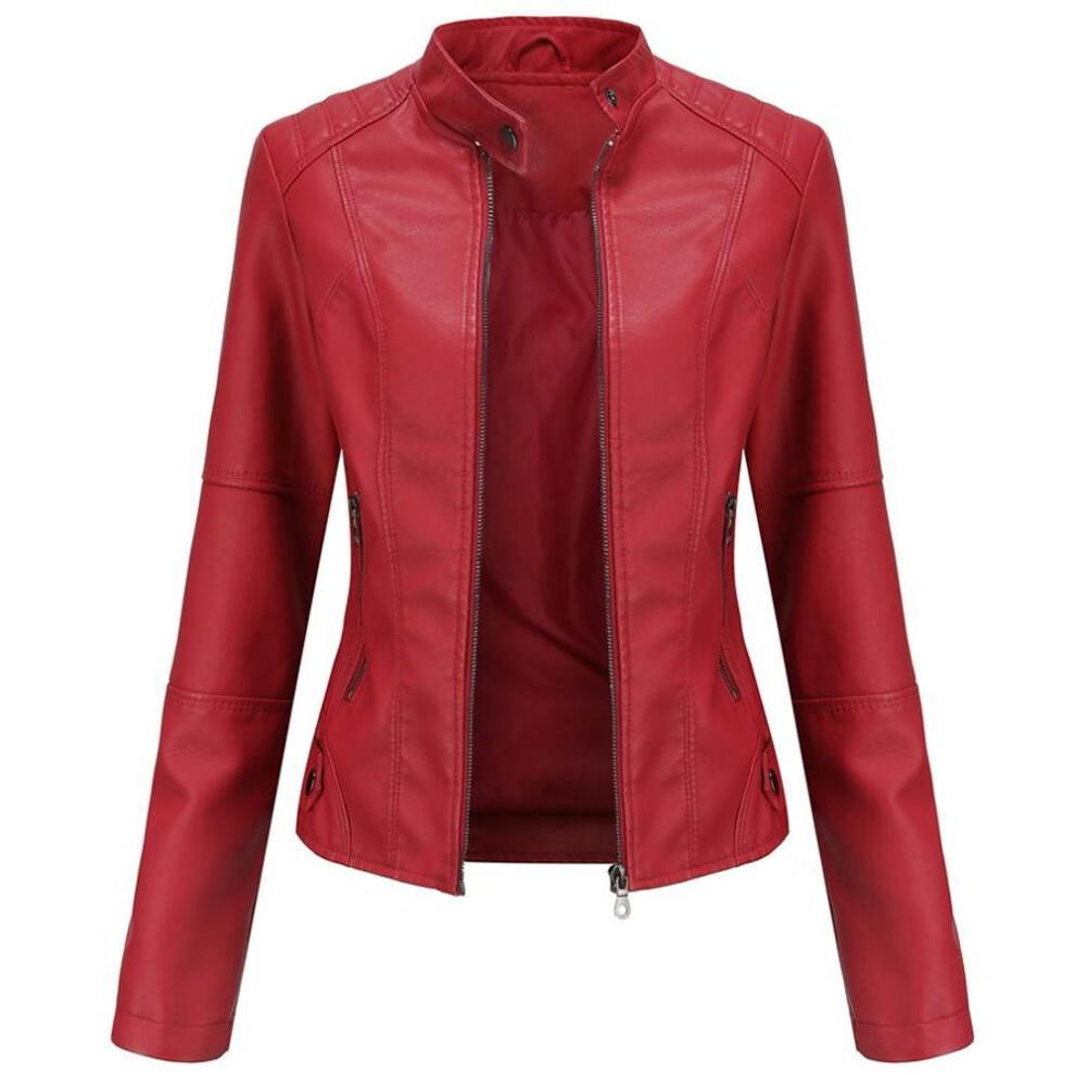 (wine red, S) Women Faux Leather Biker Jacket Pu Motorcycle Casual Zip Up Slim Coat Cropped Racer Moto Bomber Outerwear Plus Size S-4xl Oversized Fashion New