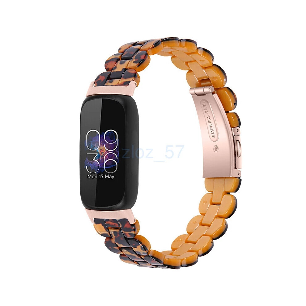 (Leopard) For Fitbit Inspire 3 Fashion Luxury Resin Strap Stainless Steel Watch Band Hot Light 6963793606825