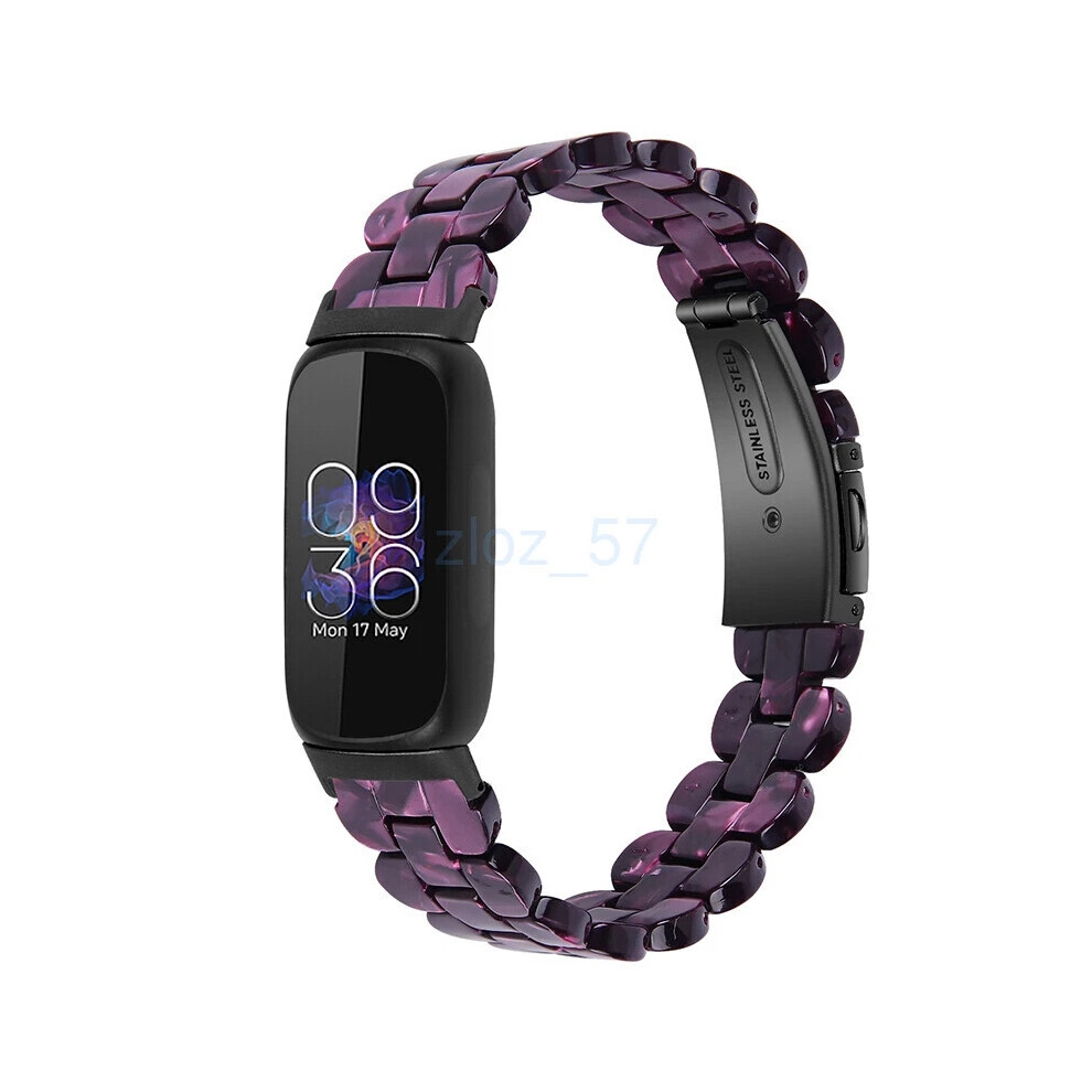 (Purple) For Fitbit Inspire 3 Fashion Luxury Resin Strap Stainless Steel Watch Band Hot Purple 6963793606870