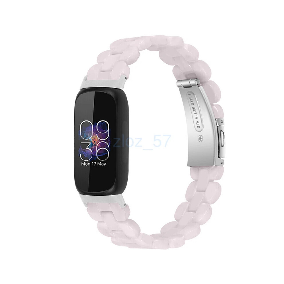 (Flash ) For Fitbit Inspire 3 Fashion Luxury Resin Strap Stainless Steel Watch Band Hot White 6963793606818