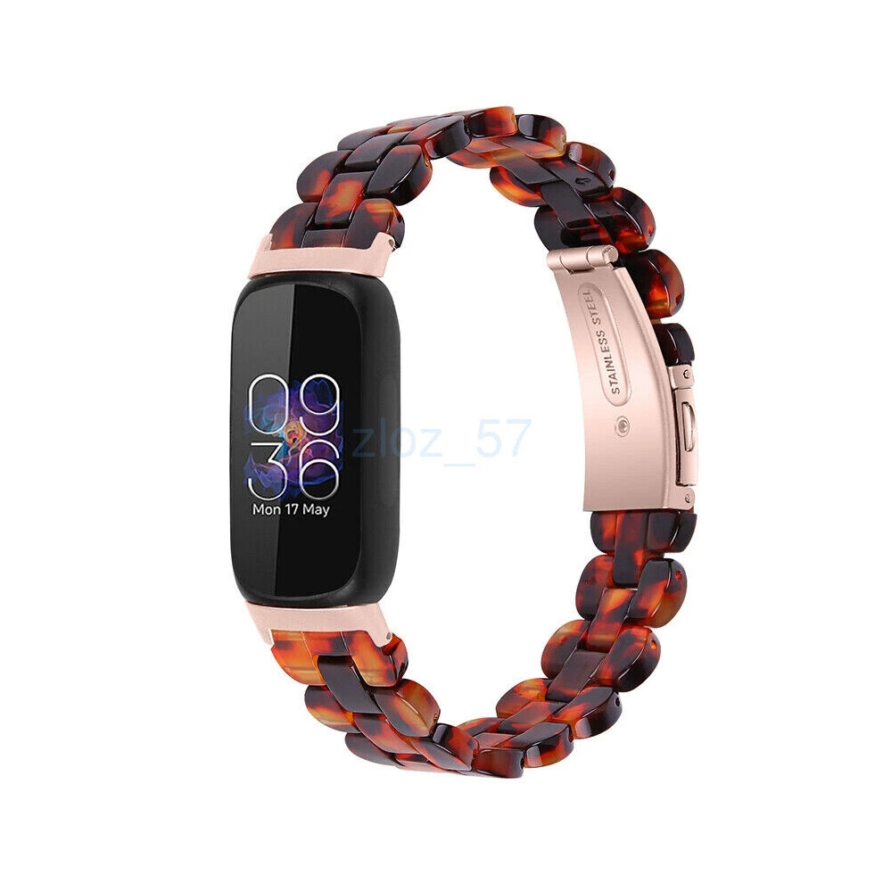 (Tortoiseshell) For Fitbit Inspire 3 Fashion Luxury Resin Strap Stainless Steel Watch Band Hot Light 6963793606917