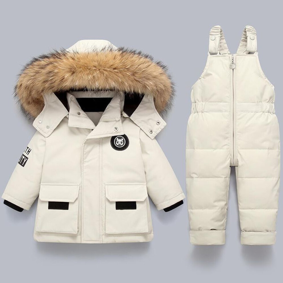 (white, 80(12M)) Children Clothing Set 2pcs Baby Winter Warm Down Jackets Boys Thicken Jumpsuit Infant Overalls Baby Girl Clothes Kids Snowsuit