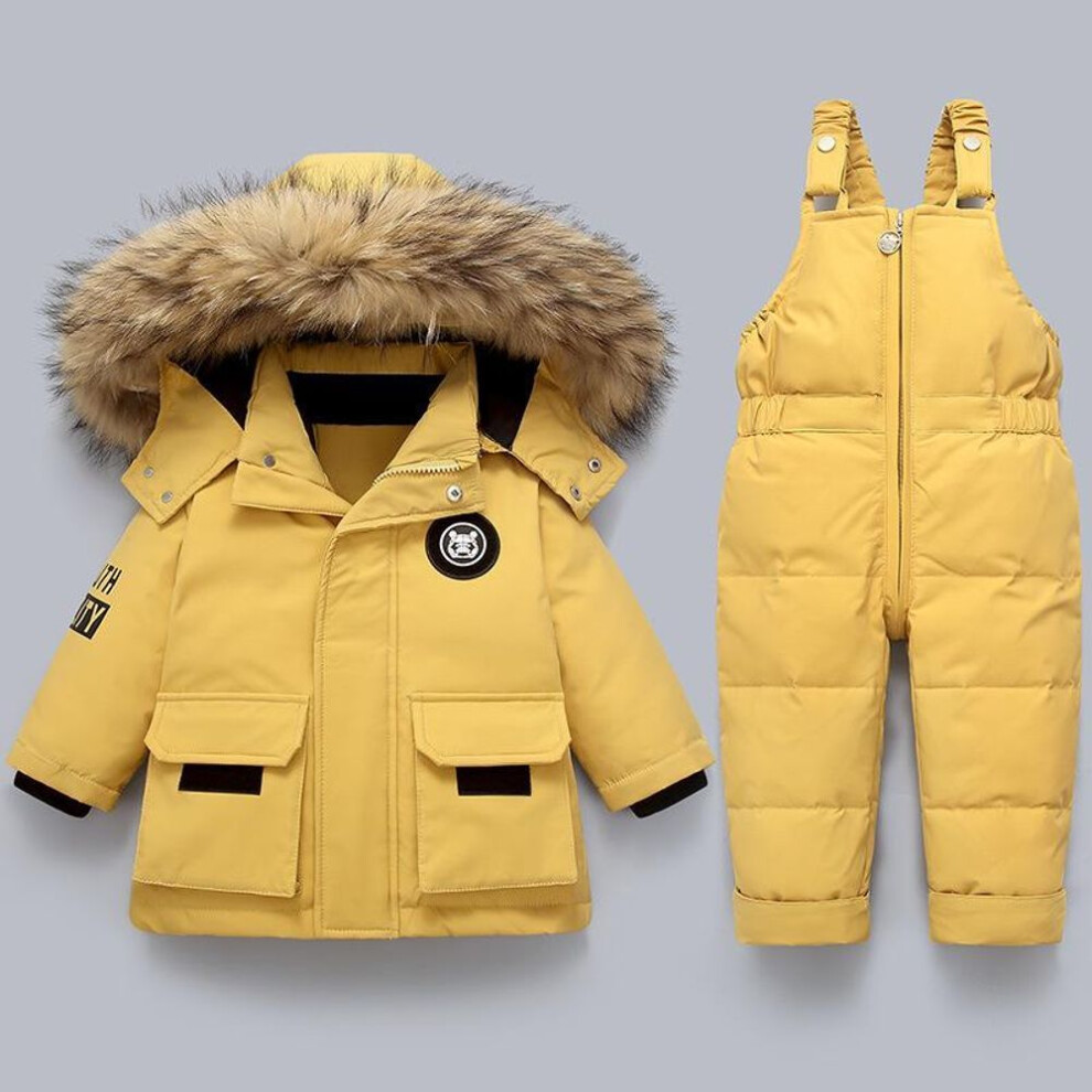 (yellow, 110(4T)) Children Clothing Set 2pcs Baby Winter Warm Down Jackets Boys Thicken Jumpsuit Infant Overalls Baby Girl Clothes Kids Snowsuit