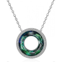 925 Sterling Silver Round Necklace Crystal Pendant Women's Jewelry