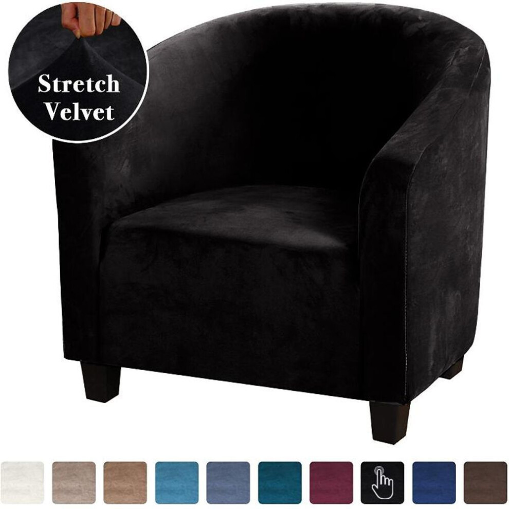 (black) High Stretch Sofa Cover Velvet Tub Chair Cover Skid Resistance Furniture Protector Stretch Fabric Super Soft Couch Slipcover