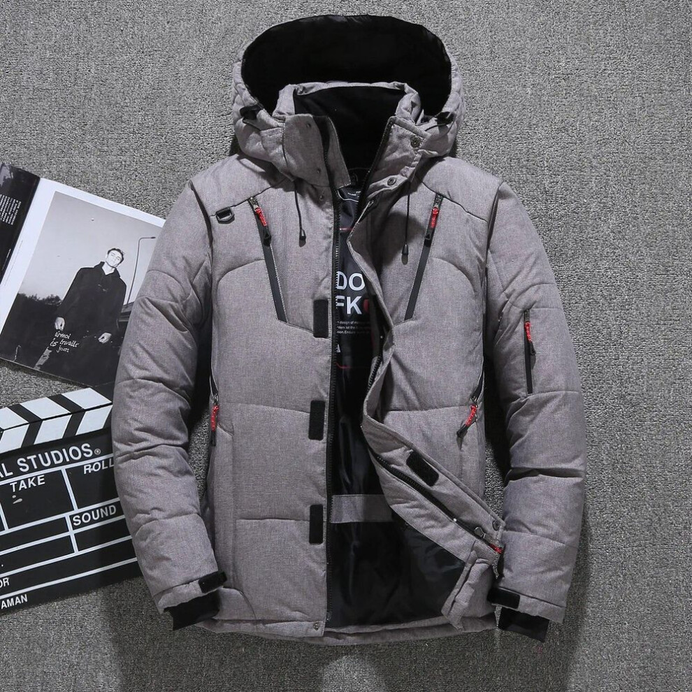 (grey, 3XL  75-82KG) Male White Duck Down Jacket New Warm Hooded Men's Thick Puffer Coat Mens Casual High Quality Overcoat Thermal Winter Parka Men