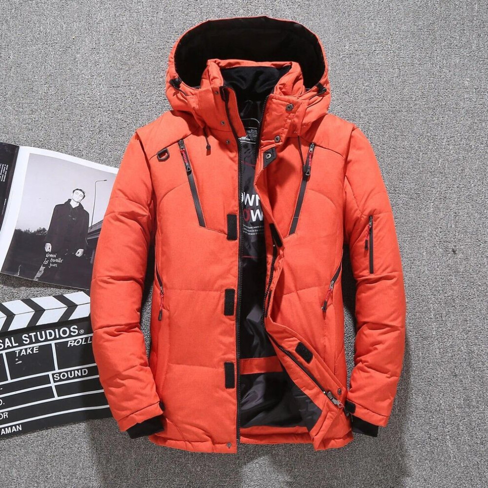 (orange, L  55-62KG) Male White Duck Down Jacket New Warm Hooded Men's Thick Puffer Coat Mens Casual High Quality Overcoat Thermal Winter Parka Men