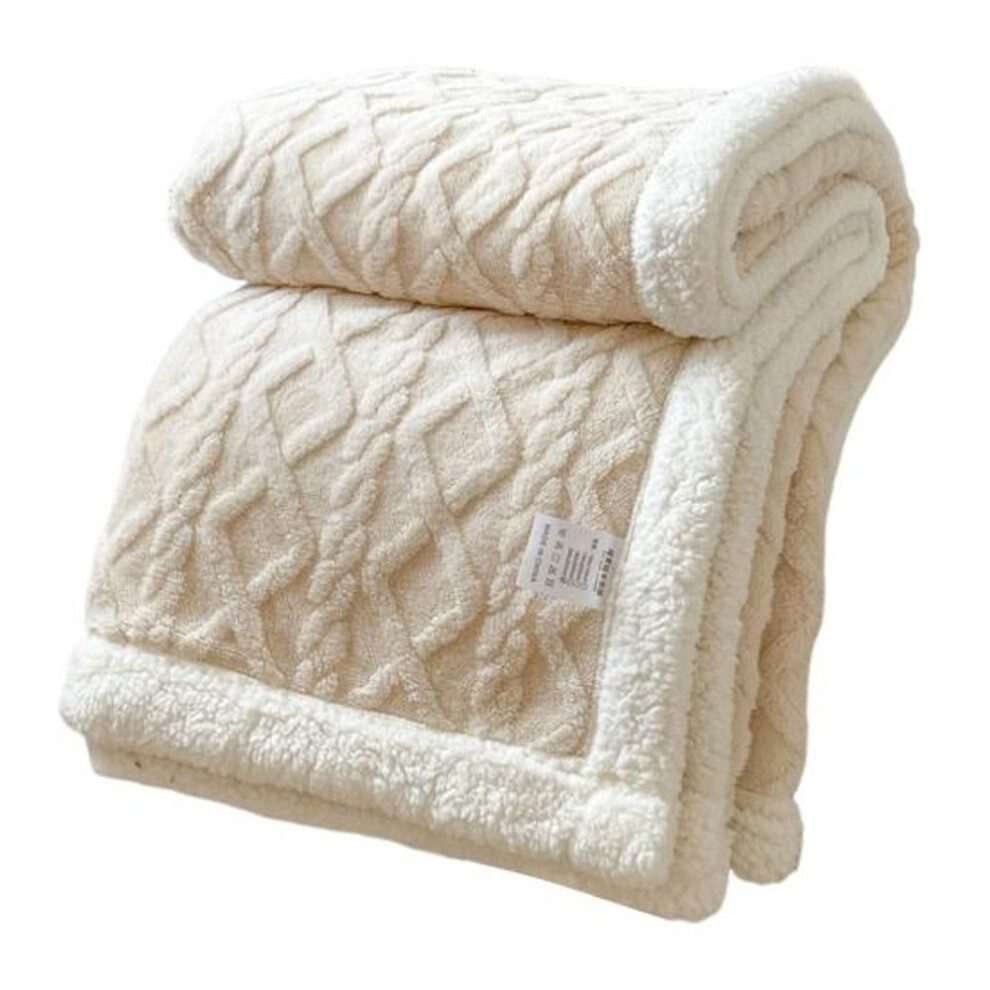 (white, 1x0.7m) Winter Thickened Blanket Double-sided Fluff Plush Double-layer 3D Jacquard Solid Color Office Nap Dormitory Home Bed Sofa Travel Cozy Warm Blanket