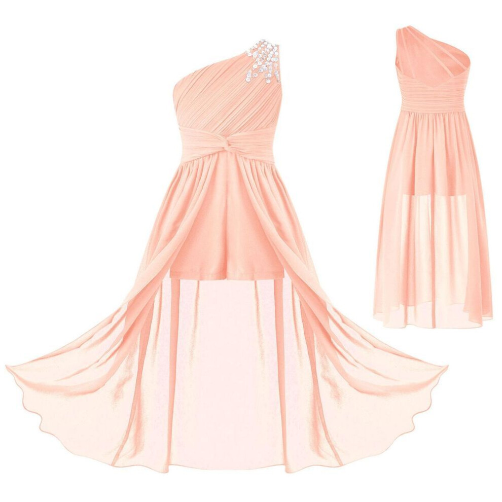 (pink, 7-8 Years) Girls Pageant Junior Bridesmaid Dress One Shoulder Sleeveless Flower Girl Dress Kids Princess Wedding Formal Party Prom Dresses