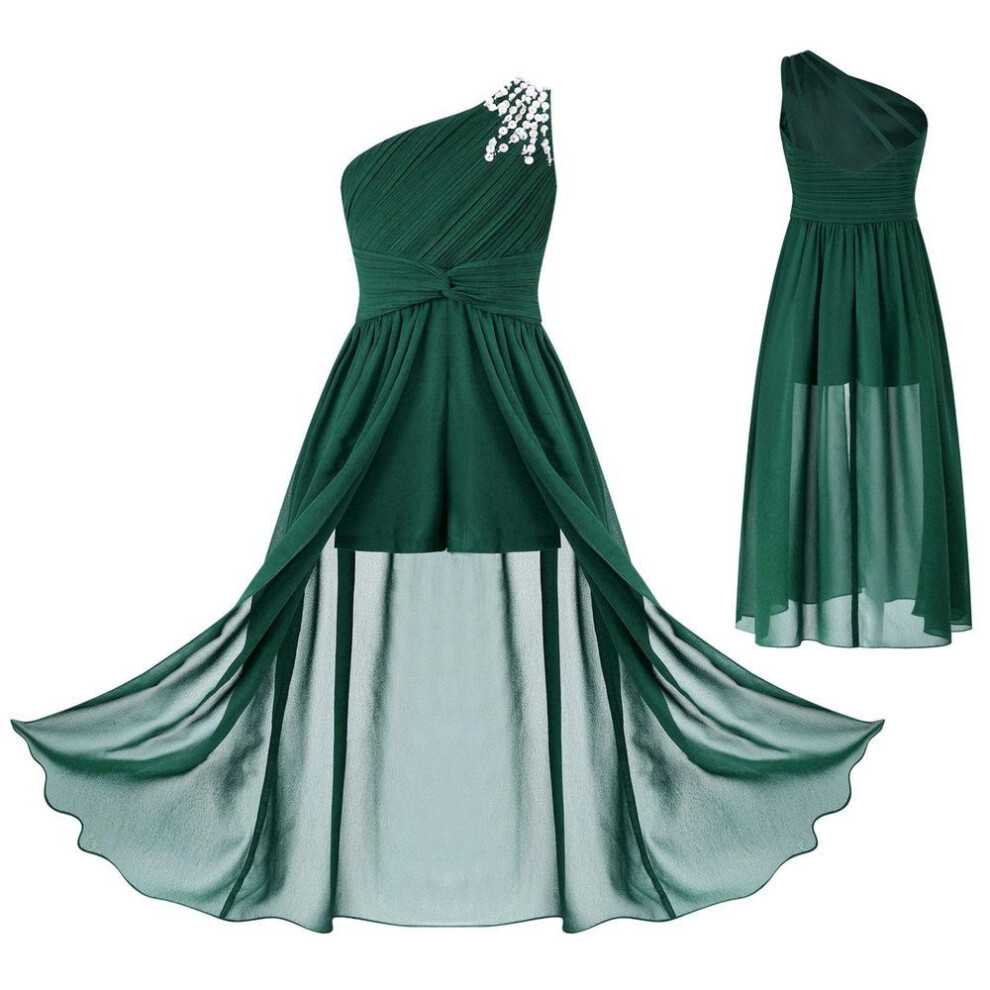(green, 15-16 Years) Girls Pageant Junior Bridesmaid Dress One Shoulder Sleeveless Flower Girl Dress Kids Princess Wedding Formal Party Prom Dresses
